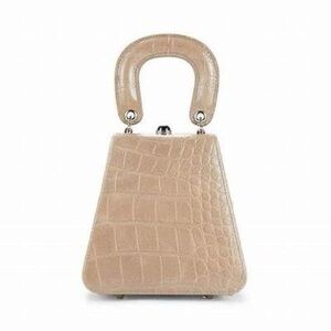 STAUD Kenny Croc “French Grey” Taupe Tan embossed leather handbag